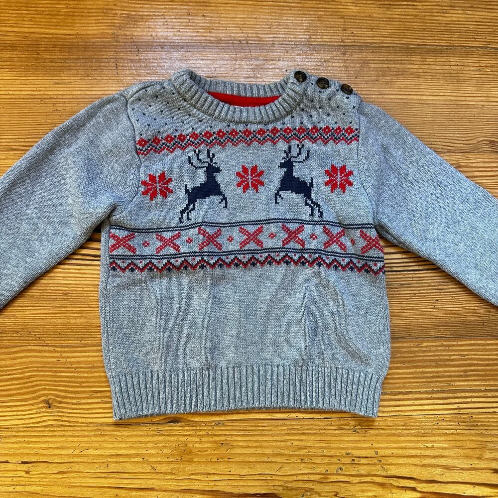 Wonder Nation gray Christmas winter reindeer knit crew sweater SIZE 3T